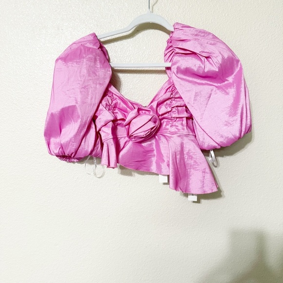 🛍️NWT For Love & Lemons x Free People Judith Rosette Asymmetrical Crop Top Med - Picture 8 of 13